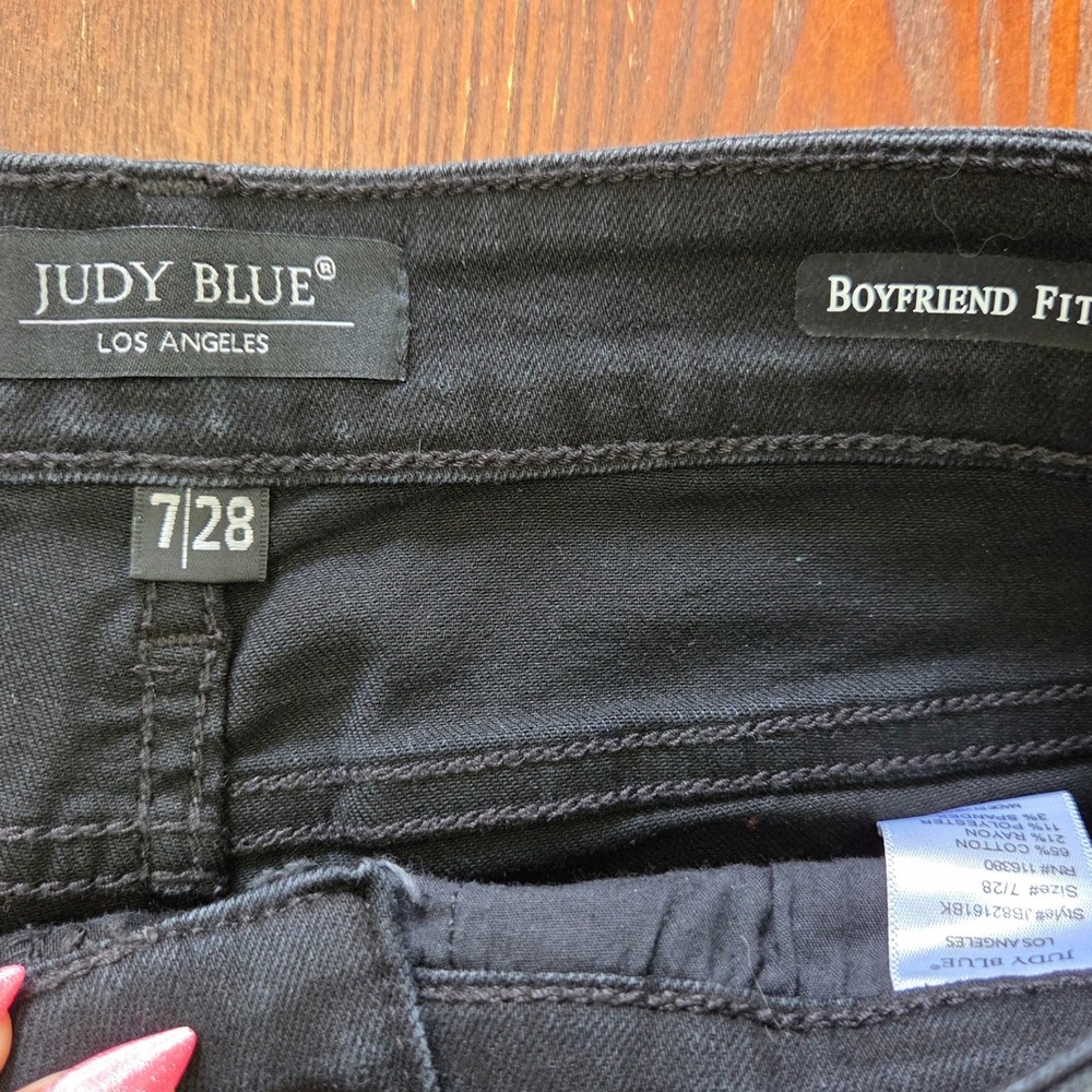 NWT Judy Blue Boyfriend Fit Distressed Black Jeans Casual Denim - Picture 7 of 12